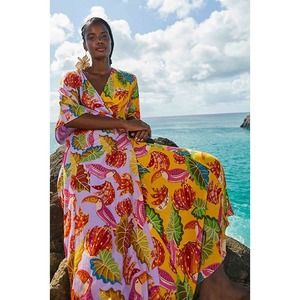 FARM Rio Tropical Leaf & Bird Print Maxi Dress in Yellow & Pink